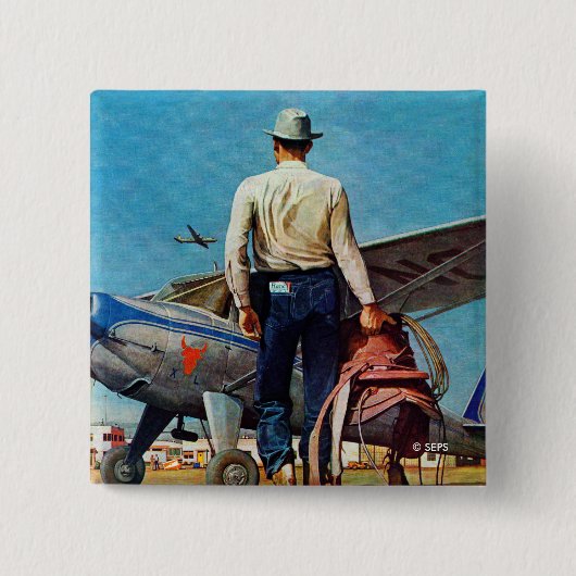 Flying Cowboy van Mead Schaeffer Vierkante Button 5,1 Cm (Voorkant)
