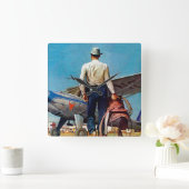 Flying Cowboy van Mead Schaeffer Vierkante Klok (Huis)