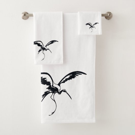 Flying Crane Line Art Bad Handdoek (Insitu)