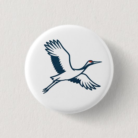 Flying Crane – Minimal Japanese Icon Ronde Button 3,2 Cm (Voorkant)