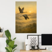 Flying Cranes at Sunset – Serene Nature Wall Art Poster (Thuiskantoor)