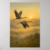 Flying Cranes at Sunset – Serene Nature Wall Art Poster (Voorkant)