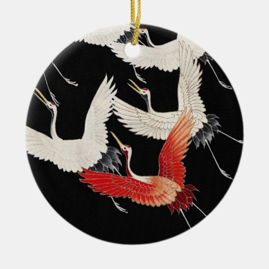 Flying Cranes Japanese Bird Kimono Art Keramisch Ornament (Voorkant)