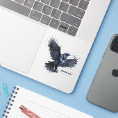 Flying Crow – Aangepaste tekst & gesneden vinyl St Sticker (Laptop met iPhone)