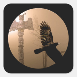 Flying Crow Spirit & Totem Pole Sacred Art Vierkante Sticker