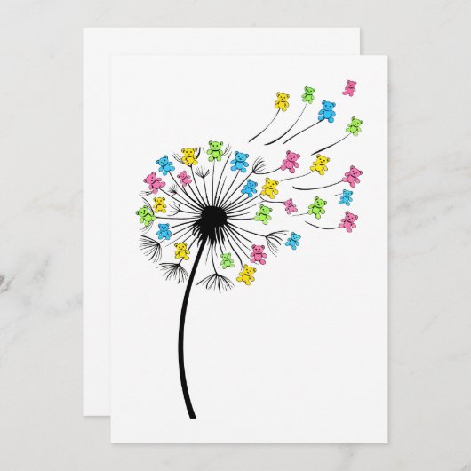 Flying cute bears dandelion flow kaart (Voorkant / Achterkant)