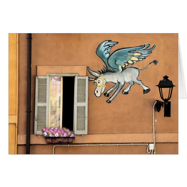 Flying Donkey Cartoon Card (Voorkant Horizontaal)