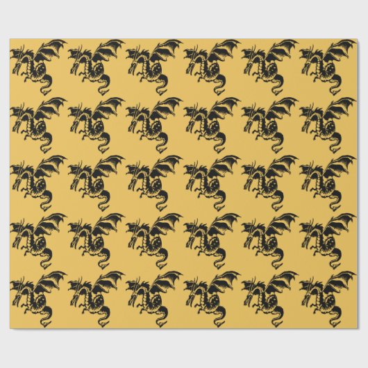Flying Dragon Design Gold Cadeaupapier (Vlak)