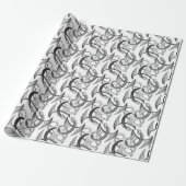 Flying Dragon in dark gray and white. Cadeaupapier (Uitgerold)