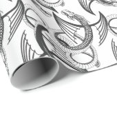 Flying Dragon in dark gray and white. Cadeaupapier (Rol Hoek)