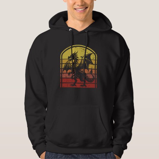 Flying Dragon Retro zonsondergang T-shirt Fantasy  (Voorkant)
