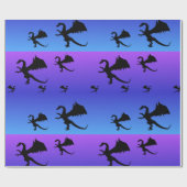 Flying Dragon Silhouette Paarse Blauw Cadeaupapier (Vlak)