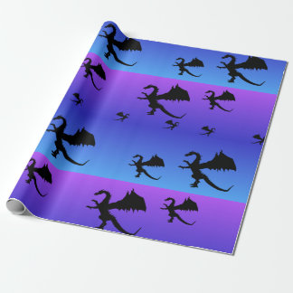 Flying Dragon Silhouette Paarse Blauw Cadeaupapier