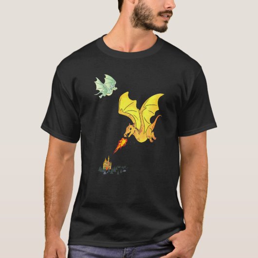 Flying Dragons Flames Lizard Wyverns T-shirt (Voorkant)