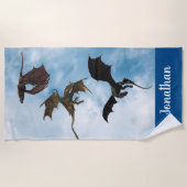 Flying Dragons Wyvern Fantasy Gepersonaliseerd Strandlaken (Voorkant)