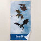 Flying Dragons Wyvern Fantasy Gepersonaliseerd Strandlaken (Voorkant)