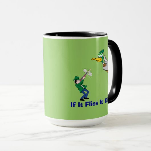 Flying Duck en Hunter Cartoon Mok (Voorkant rechts)