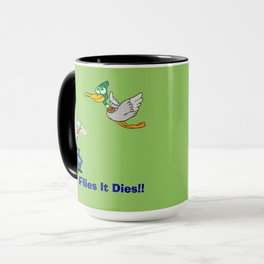 Flying Duck en Hunter Cartoon Mok (Voorkant links)