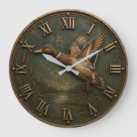 Flying Duck Rustic Waterfowl Hunting Cabin Decor Grote Klok (Voorkant)