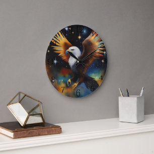 Flying Eagle kleurrijke kosmische kunst, Grote Klok