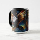 Flying Eagle kleurrijke kosmische kunst, Mok (Voorkant links)