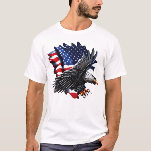 Flying Eagle T-Shirt – Bold USA Flag Art for Men,  (Voorkant)