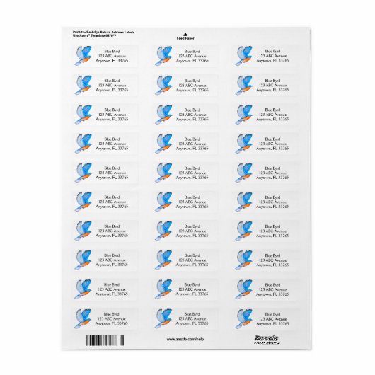 Flying Eastern Bluebird Adresetiketten Etiket (Full Sheet)