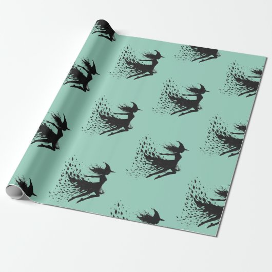 Flying Enchantress Teal Background Cadeaupapier (Uitgerold)