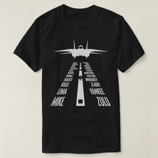 Flying F14 Tomcat Pilot landing Phonetic Alphabet T-shirt (Design voorkant)