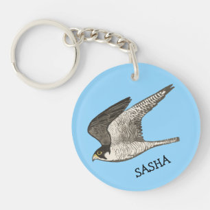 Flying Falcon Colored Pencil art blue CUSTOM NAME Sleutelhanger