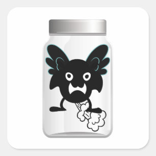 Flying Fart Monster in a Jar Vierkante Sticker