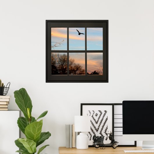 Flying Faux Window Illusion 24x24 Black Poster (Thuiskantoor)