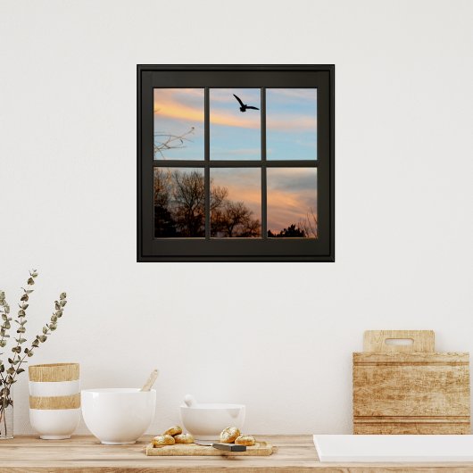Flying Faux Window Illusion 24x24 Black Poster (Keuken)
