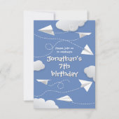 flying folded paper airplanes any childs birthday aankondiging (Voorkant)