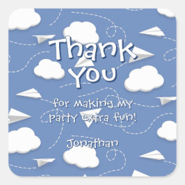 flying folded paper airplanes birthday thank you vierkante sticker