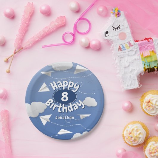 flying folded paper airplanes childrens birthday papieren bordje (Feest)