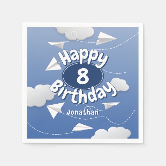 flying folded paper airplanes childrens birthday servet (Voorkant)