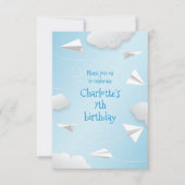 flying folded paper airplanes girls birthday aankondiging (Voorkant)