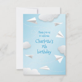 flying folded paper airplanes girls birthday aankondiging