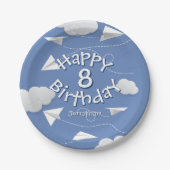 flying folded paper airplanes kids birthdays papieren bordje (Voorkant)