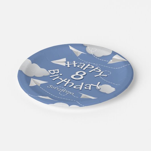 flying folded paper airplanes kids birthdays papieren bordje (Gekanteld)