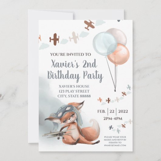Flying Fox Birthday Party Invitation Kaart (Voorkant)