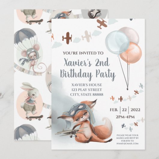 Flying Fox Birthday Party Invitation Kaart (Voorkant / Achterkant)