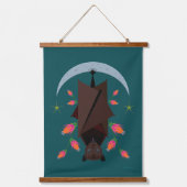 Flying Fox Blauwgroen houten tapijt met toppen Hangend Wandkleed (Voorkant)