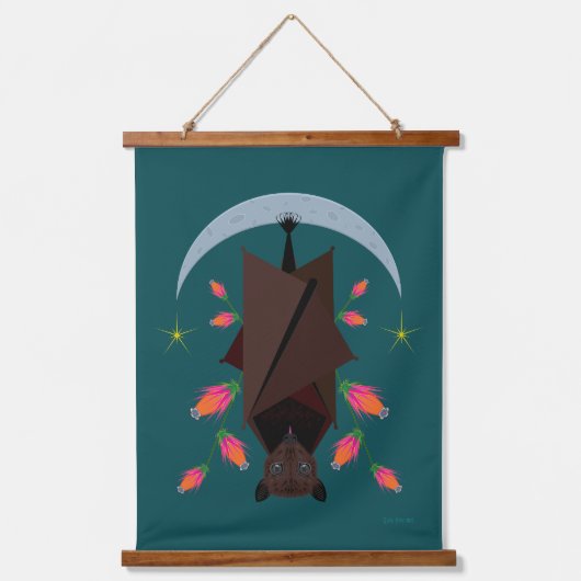 Flying Fox Blauwgroen houten tapijt met toppen Hangend Wandkleed (Voorkant)