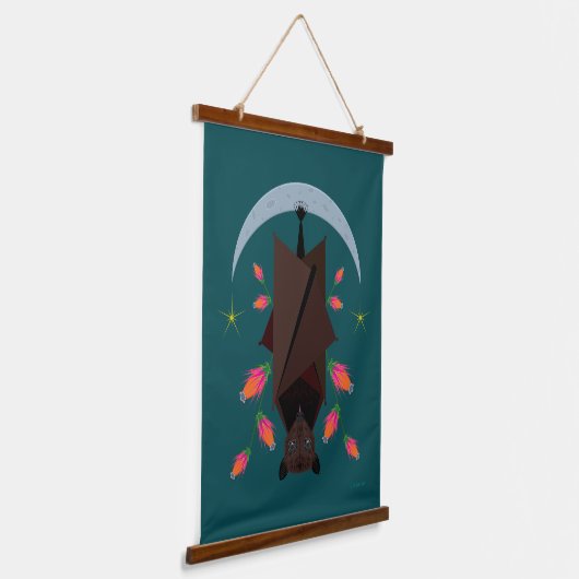 Flying Fox Blauwgroen houten tapijt met toppen Hangend Wandkleed (Gebogen)