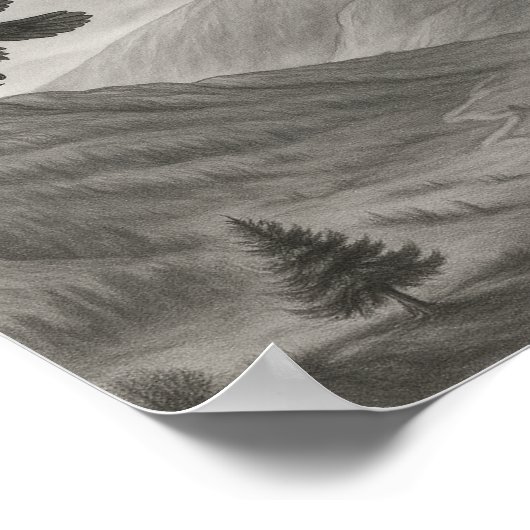 Flying Free – Monochrome Wilderness Sketch Art Poster (Hoek)