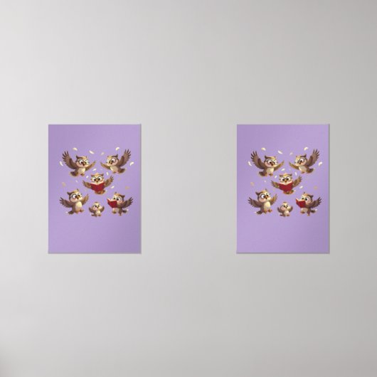 "Flying Funny Owls – Disney Cartoon Style" Muurkunst Sets (Voorkant)