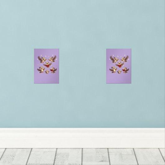 "Flying Funny Owls – Disney Cartoon Style" Muurkunst Sets (Houten vloer)
