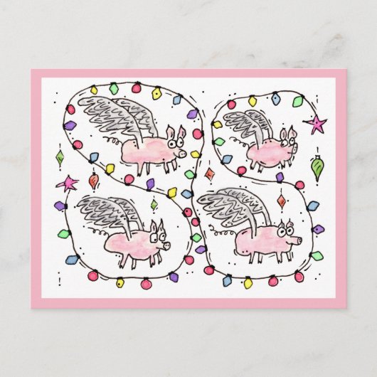 "Flying Future Bacon" Kerst Ansichtkaart Feestdagenkaart (Voorkant)